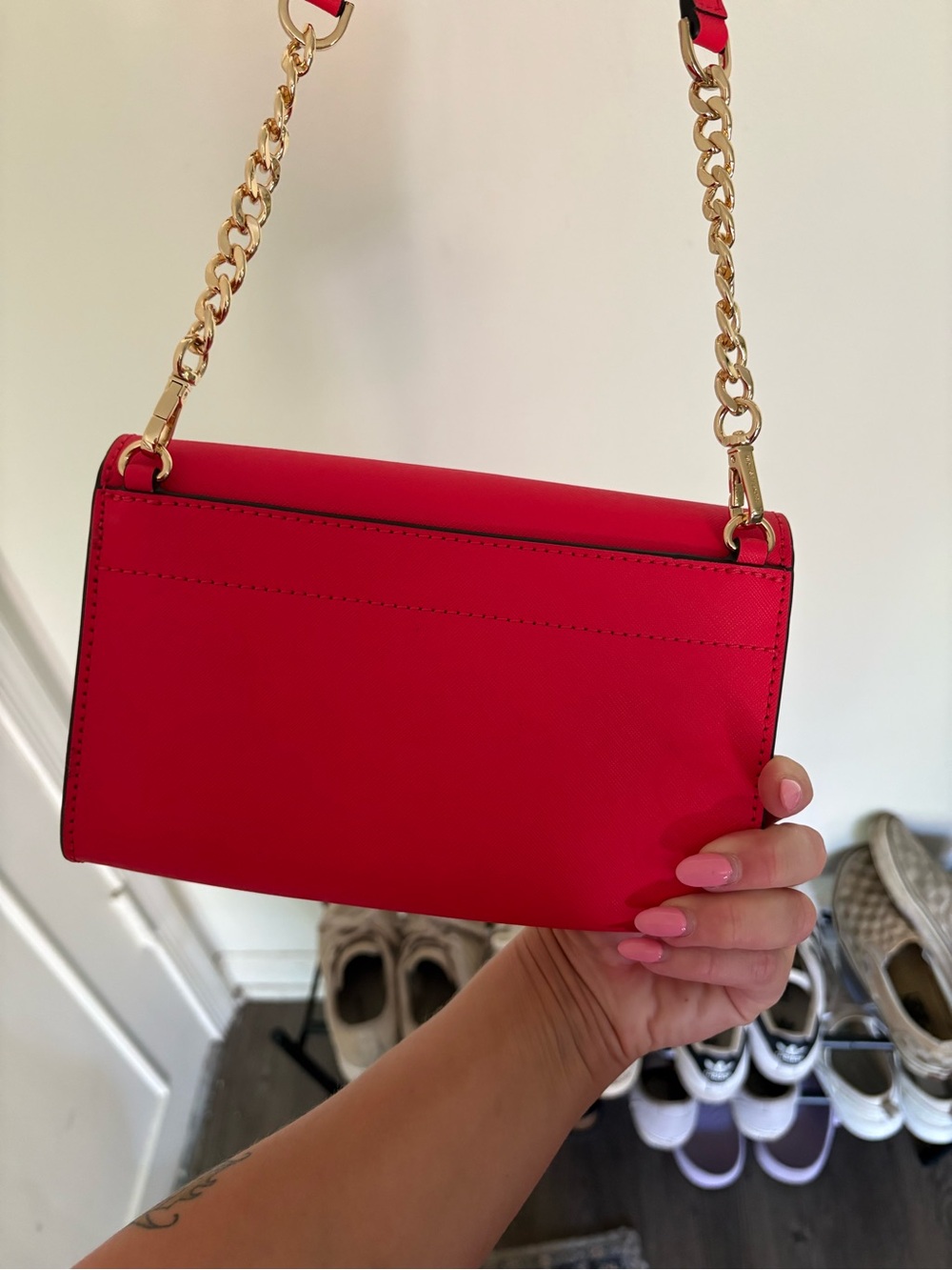 Michael Kors Red Saffiano Crossbody with Gold Chain Strap - Picture 3 of 5